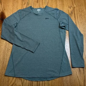 REI Midweight Base Layer Crew Top Womens Large Gray Stripe Long Sleeve Shirt - Picture 1 of 7