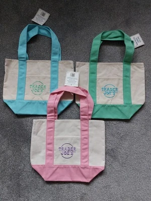 TRADER JOE'S PASTEL MINI CANVAS TOTE BAGS**2025 LIMITED EDITION NWT LOT OF 3 - Image 1 of 4