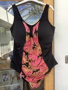 Elomi Black Pink Lime Palm Print Swimsuit Size 24 Padded + Tummy Control - Picture 1 of 2