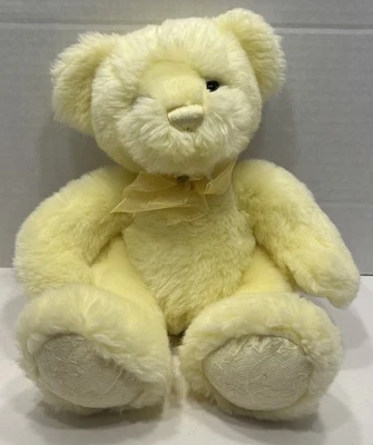 First & Main Plush Yellow Sherbet Baby Teddy Bear Matching Bow Lace Feet  9" - Image 1 of 4