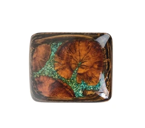 Vintage 1970s Bill Boggs Lacquered Wood Turquoise Inlay Belt Buckle 2.5 x 3" - Picture 1 of 3