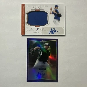 2 Card Lot AJ Puk Autos ‘18 National Treasures College Relic /99 & ‘16 Leaf /20 - Picture 1 of 2