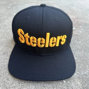 Pittsburgh Steelers Reebok SnapBack Hat Cap Deadstock Black NFL Block New Vtg - Picture 1 of 6