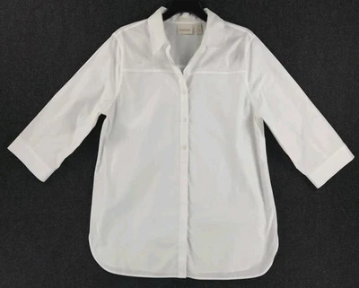 Camisa Chico's Sin Hierro Botón Frontal Talla 2 Blanca Manga 3/4 Algodón Crujiente Trabajo  Foto 1 de 4
