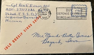 WWII Free Frank Soldier Mail Cover US Army 1942 - Slogan in red - Picture 1 of 3