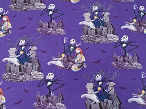 Nightmare Before Christmas Purple Scenic Disney Springs Cotton Fabric 44x28" - Picture 1 of 3