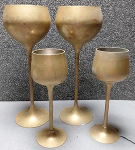 Vintage 4er Set hoch 11" & 8" Messing Kelche Patina Weingläser Tassen - Bild 1 von 11