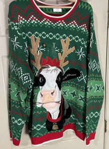 3XL Christmas Ugly Sweater  with added Jingle Bell On Hat and Loud&Large Cowbell - Picture 1 of 4