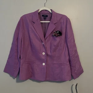 CHAPS 100% Linen Bright Hydrangea Blazer Lined Button Up Size XL - Picture 1 of 7