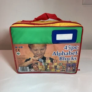 My Kids 45pc Alphabet Wooden Blocks Item No: 8204 Carrying Case OPEN bOX - Picture 1 of 6