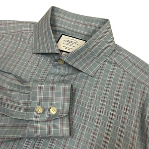 Charles Tyrwhitt Camicia Uomo 15,5 35 Extra Slim Fit Blu Rosso Plaid Bottoni - Foto 1 di 6