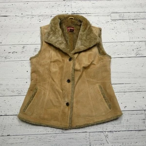 Eddie Bauer Vest Womens Medium Tan Seattle Suede Faux Fur Lined Washable Leather - Picture 1 of 8