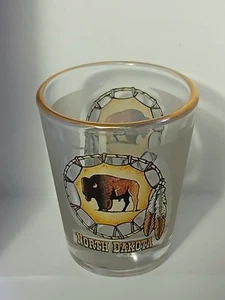 North Dakota With Buffalo Bison & Gold Rim Shot Glass Barware - Picture 1 of 1