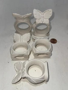 Lot Of 5! Vintage White Ceramic Bisque Ready To Paint Butterfly Napkin Rings - Picture 1 of 3