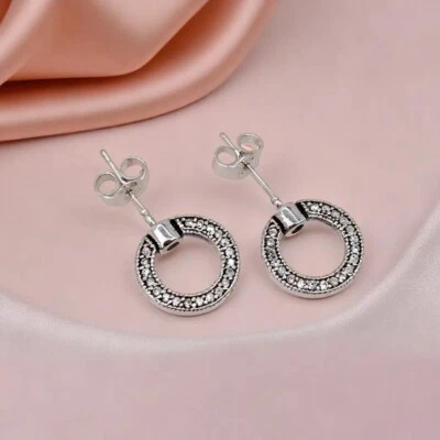 Circle Reversible Stud Earrings, Unique Flip Earrings, Sparkling Circular Frame - Image 1 of 4