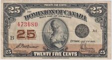1923 25 Cents Dominion of Canada  Shinplaster   Fine   inv#864
