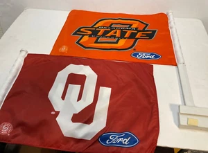 NCAA Oklahoma Sooners OSU Cowboys car window flags Ford 15" x 11" - Picture 1 of 9