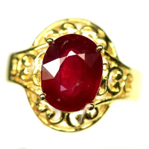 925 Sterlingsilber 9 x 12 Mm. Rot Rubin Schmuck Ringgröße 8 18K Vergoldet - Bild 1 von 4