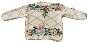 VTG CC BATES Floral Geometric Knit Sweater Pullover Grandma Boho Girl Sz M 10/12 - Picture 1 of 11