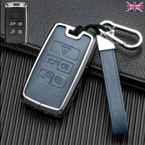 Leather Alloy Key Cover Fob Case Range Rover Sport Vogue Velar Evoque Jaguar XF - Picture 1 of 8