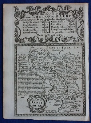 ДЕРБИШИР оригинальная антикварная карта от 'Britannia Depicta', E. Bowen, 1759 - Изображение 1 из 2