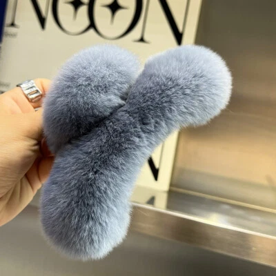 Grampo de Cabelo de Pele de Coelho Rex Real para Meninas Femininas Grampo de Cabelo Grampo de Cabelo - Imagem 1 de 4