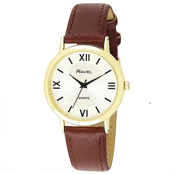 Ravel Gent's Men's Classic Round Watch with Roman Numerals Gold Case Brown Strap - Image 1 of 1