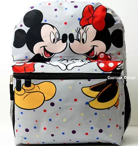 Disney Mickey Mouse Minnie School Backpack Large 16" Bag Heart Shape Sign Love - Picture 1 of 6