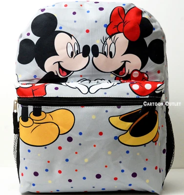 Disney Mickey Mouse Minnie School Backpack Large 16" Bag Heart Shape Sign Love - Image 1 of 4