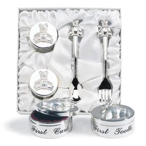 Baby's First Curl & Tooth Keepsake Box Teddy Bear Satin-Lined White Gift Box - Picture 1 of 6