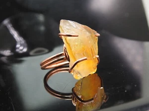 Anillo de citrino crudo cristal alambre de cobre áspero envoltura tamaño ajustable para regalo - Imagen 1 de 8