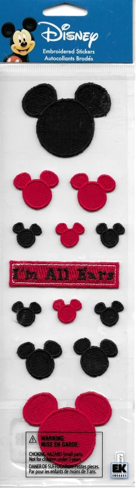 Disney MICKEY MOUSE Bordado Orejas Bordadas Rojo Negro Difícil de Encontrar Pegatinas Libro de Recortes Foto 1 de 1
