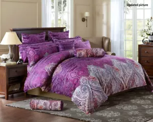 Purple Paisley Print 3pc Bedding Set: 1 Duvet Cover & 2 Pillow Shams All Sizes - Picture 1 of 1