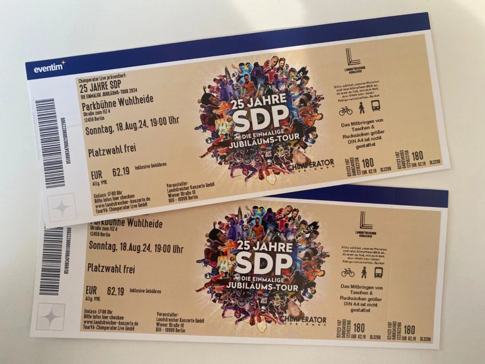 2 x Tickets Karten SDP Berlin 18.08.2024 Jubiläums-Tour 25 Jahre SDP - Bild 1 von 1