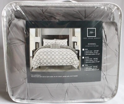 Chic Home 3-Pc Zissel Pleated TWIN Duvet Set Pintuck & Printed Reversible Gray - Image 1 of 2