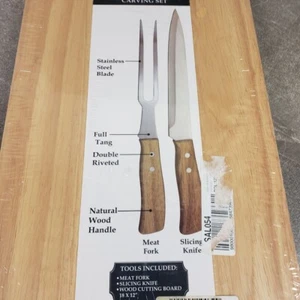 Bombay 3 pc Carving Set - Meat Fork, Slicing Knife, Wood Cutting Board 18" x 12" - Picture 1 of 4