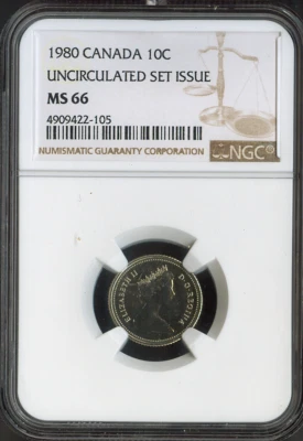 1980 Canada 10 Cents 10C NGC MS66 - Quality - Image 1 of 2