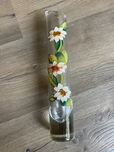 Handbemalte Kunst Floral erhaben klar Harz Vase geriffelt 12" Sammlerstück - Bild 1 von 6