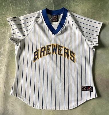 Majestic Cooperstown Collection MLB Milwaukee Brewers Women's Jersey Size L. - Image 1 of 4