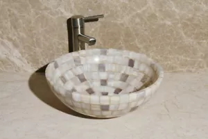 Fregadero de recipiente de mosaico de ónix 16,5"" x 6"" de alto blanco y lavanda (SR-WL-001) L-VMR-SR-1 - Imagen 1 de 3
