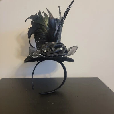 Top Hat Headband Halloween Fashion - Bridgerton Vibe- Feather Sequin Headband -E - Image 1 of 4