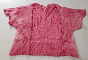 Top Kindred rosa pizzo ricamato maglia trasparente romantico floreale boho festival 2X - Foto 1 di 4