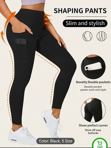High Stretch Solid Color Yoga Pants, Women'S Activewear with Pockets for Running - Picture 1 of 8