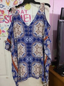 Vestido astr the label Azul Oscuro Estampado Azulejo Estampado Cuello en V Vestido Caftán Talla L - Imagen 1 de 12