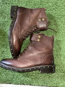 Vince Camuto Womens Talorini Combat Motorcycle Boots Brown Leather Studded 7.5 M - Picture 1 of 14