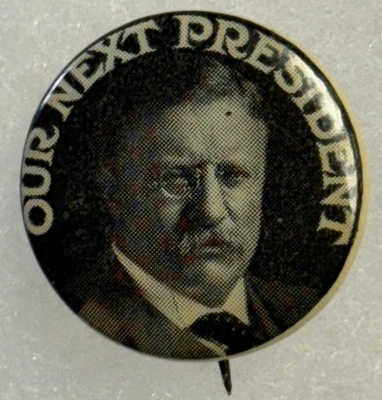 1912 TEDDY ROOSEVELT 7/8" SEPIA CELLO OLDER PHOTO CAMPAIGN BUTTON NR-MINT, RARE! - Image 1 of 2