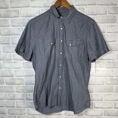Line Of Trade Gray Short Sleeve Snap Button Down 100% Cotton Shirt Mens Size M - Image 1 of 4