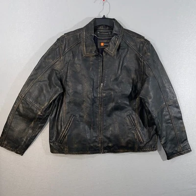 Chaqueta de cuero Wilsons para hombre XXL negra de cuero envejecido con cremallera bolsillos delanteros Moto Foto 1 de 4