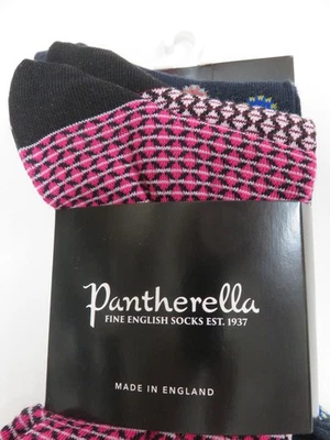 Pantherella 3 pairs mens socks UK Size 7.5-9.5  black pink NEW casual dress crew - Image 1 of 4