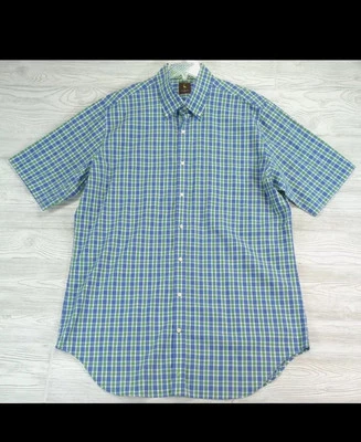 Camisa Tailorbyrd 2XLT Manga Corta Azul Verde Cuadros Informal Bolsillo Botón Foto 1 de 4